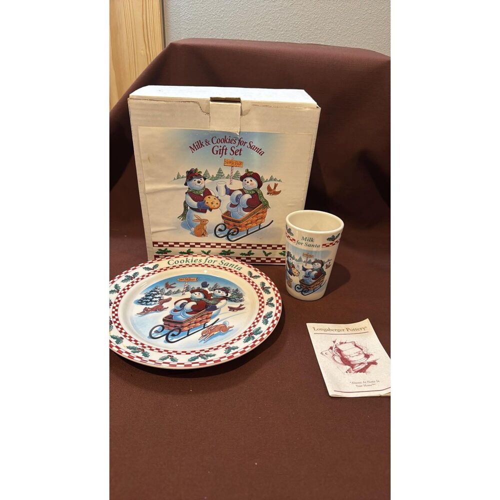 Longaberger Christmas Milk and Cookies for Santa Set 1998 brand new